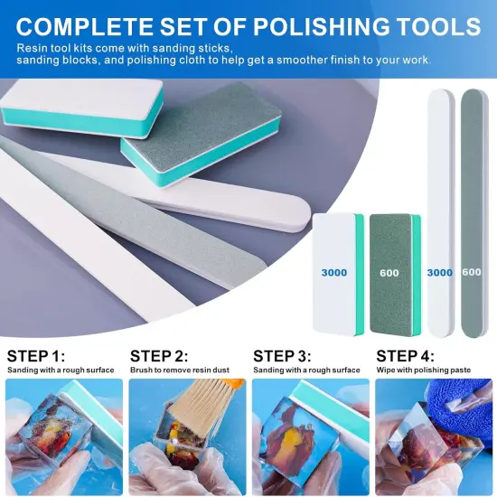 LET'S RESIN Resin Polishing Strips Kit,33Pcs Resin Supplies with Sandpaper,Resin File Kit &Blocks,Scissors,Wooden Brush,Cloth,Resin Tools for Epoxy Resin,Jewelry Making Supplies,Resin Molds {5}