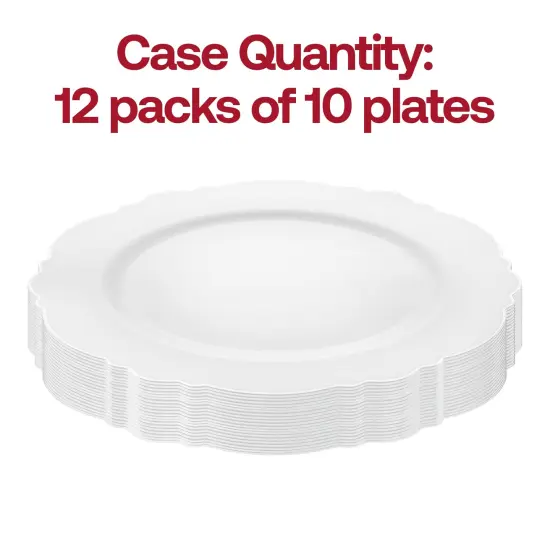 White with Silver Rim Round Blossom Disposable Plastic Dinner Plates - 10.25" (120 Plates) {4}