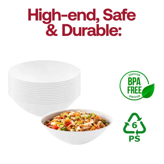 White with Silver Rim Organic Round Disposable Plastic Soup Bowls - 16 oz. (120 Bowls) {4}