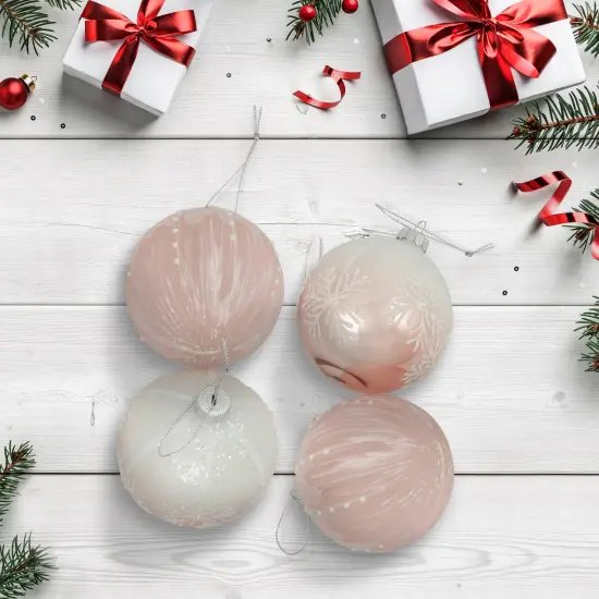 Northlight Snowflakes Glass Ball Christmas Ornaments - 3" (80mm) - Pink and White- 4ct {1}