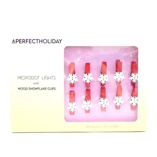 20 LED Microdot Lights with 10 Wood Snowflake Clips and Indoor Battery Box {3}