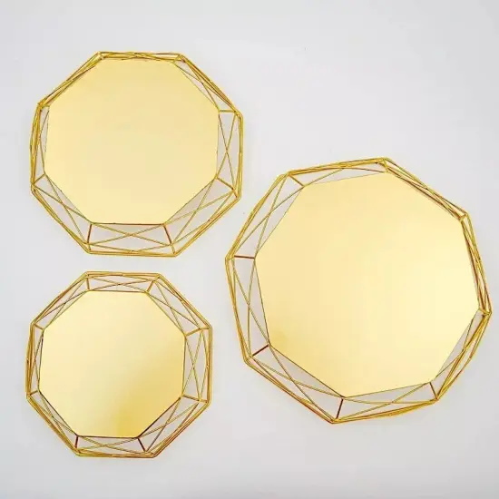 3 Gold Geometric Octagon Metal CAKE STAND Dessert Display Riser Party Supplies {1}