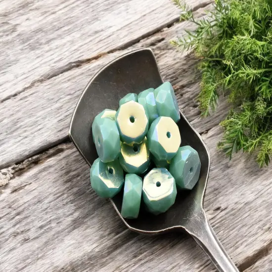 *15* 4x6mm Opaque Turquoise AB Fire Polished Rondelle Heishi Beads {3}