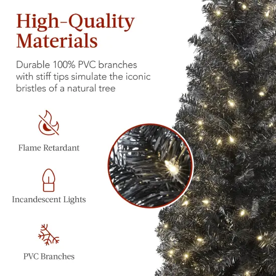 Best Choice Products 4.5ft Pre-Lit Black Artificial Christmas Tree, Holiday Pencil Tree w/ 100 Incandescent Lights, Base {4}