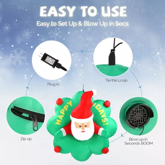 Kitcheniva Inflatable Santa With Wreath & LED Lights 4FT {2}