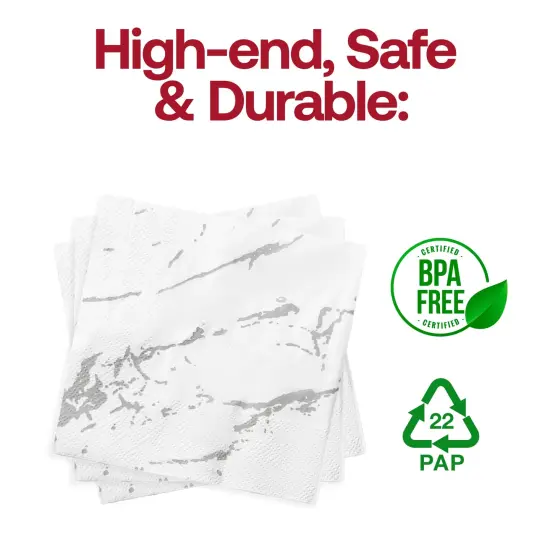 Durable White with Silver Marble Paper Beverage/Cocktail Napkins (600 Napkins) {4}