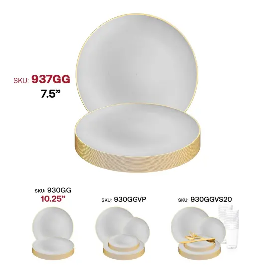 Gray with Gold Rim Organic Round Disposable Plastic Appetizer/Salad Plates - 7.5" (120 Plates) {6}
