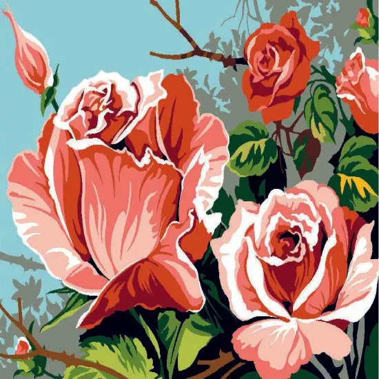 Needlepoint canvas for halfstitch without yarn Roses SEU928.339 Seg De Paris Printed Tapestry Canvas {1}
