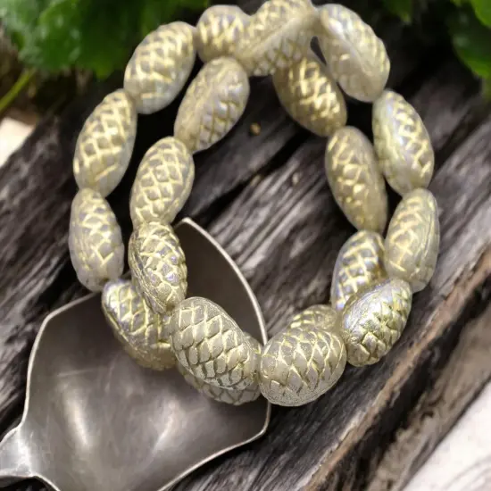 *10* 13x8mm Gold Washed Crystal AB Pine Cone Beads {3}
