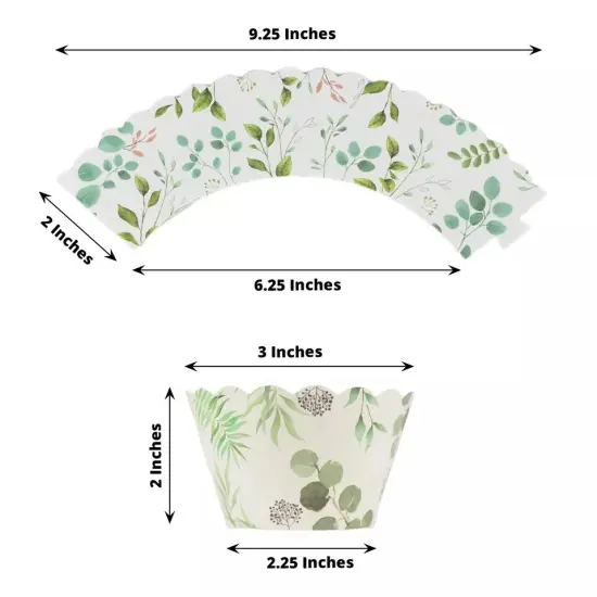 25 White Paper Cupcake WRAPPERS Green Eucalyptus Leaves Print Party Decorations {3}