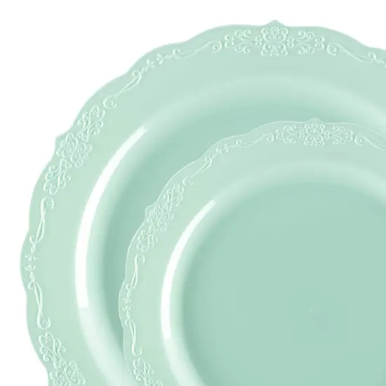 Turquoise Vintage Round Disposable Plastic Dinnerware Value Set (120 Guests) {1}