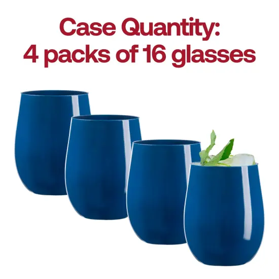 Solid Navy Elegant Stemless Plastic Wine Glasses - 12 oz. (64 Glasses) {5}