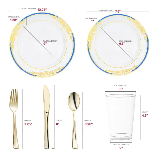 White with Blue and Gold Harmony Rim Plastic Wedding Value Set (20 Settings) {2}