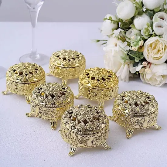 12 Metallic Gold 2.5 in Mini Round Candy Gift Boxes Vintage FAVOR HOLDERS Party {3}