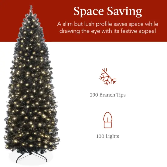 Best Choice Products 4.5ft Pre-Lit Black Artificial Christmas Tree, Holiday Pencil Tree w/ 100 Incandescent Lights, Base {6}