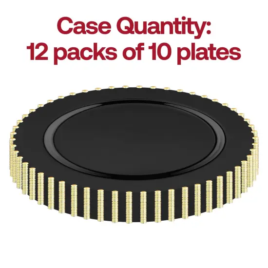 Black with Gold Pearl String Round Disposable Plastic Salad Plates - 7" (120 Plates) {3}