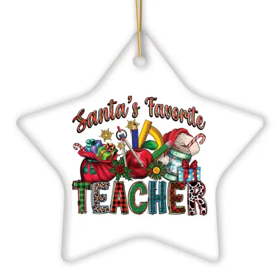 Santa’s Favorite Teacher Fun Holiday Christmas Ornament {2}