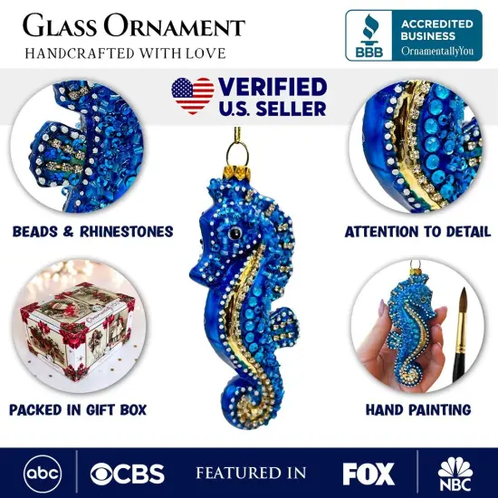Exotic Seahorse Glass Christmas Ornament, Aquatic Beach Themed Nautical Decor {3}