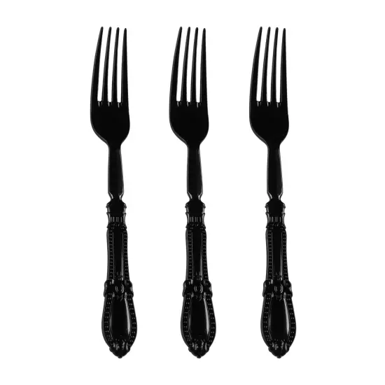 Black Baroque Disposable Plastic Dinner Forks (480 Forks) {2}