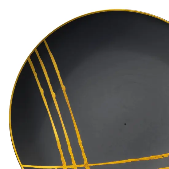 Black with Gold Brushstroke Round Disposable Plastic Dinner Plates - 10.25" (120 Plates) {1}