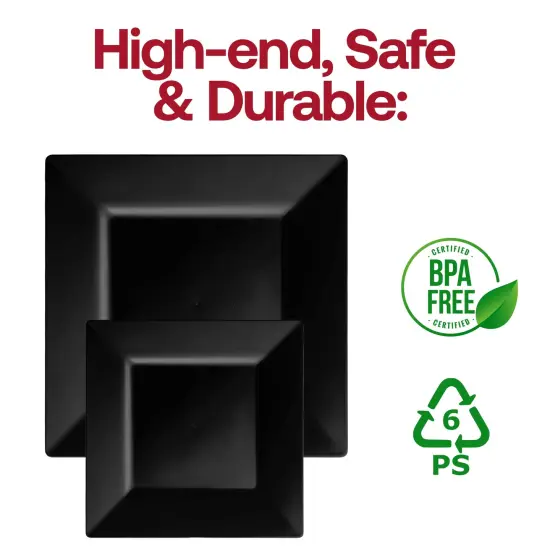 Black Square Plastic Salad Plates - 8" (120 Plates) {5}
