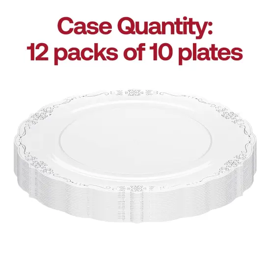 Clear with Silver Vintage Rim Round Disposable Plastic Appetizer/Salad Plates - 7.5" (120 Plates) {4}