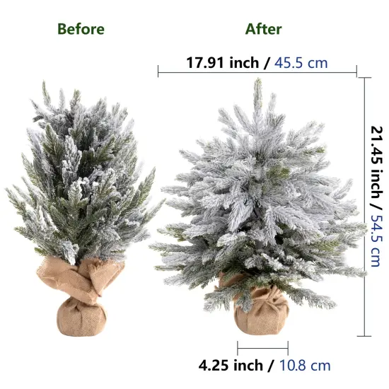 Mini Snow Flocked Artificial Christmas Tree 22" Small Xmas Snowed Pine Burlap Base Home Office Tabletop Winter Holiday Decor {2}