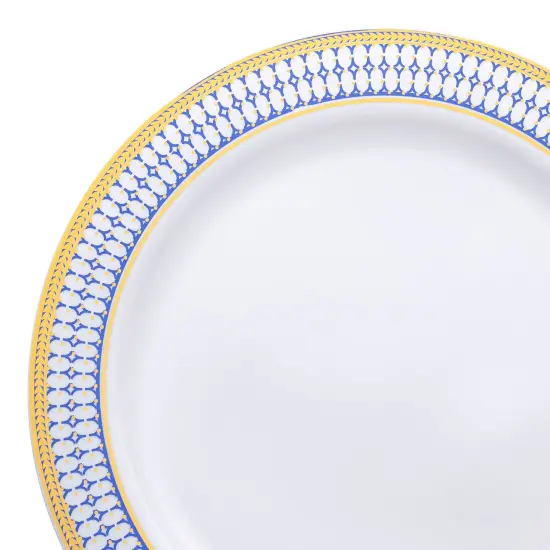 White with Blue and Gold Chord Rim Plastic Dinner Plates - 10.25" (120 Plates) {1}