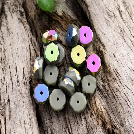 *15* 4x6mm Opaque Gray AB Fire Polished Rondelle Heishi Beads {2}