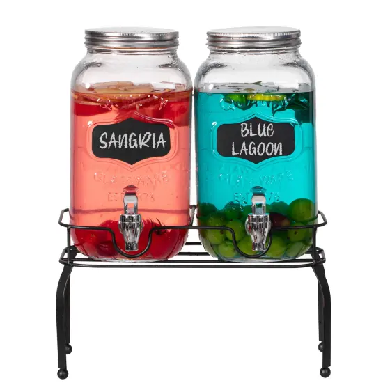 Basicwise 2-Pcs Glass Drink Dispenser Set - Ideal for Serving Beverages, Water, Lemonade and Juice at Picnics, Camping Trips, Wedding and Parties Chalkboard {7}