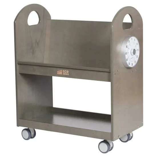 Mobile Book Cart with Countdown Timer, Classroom Bookshelf Grey Wash {1}