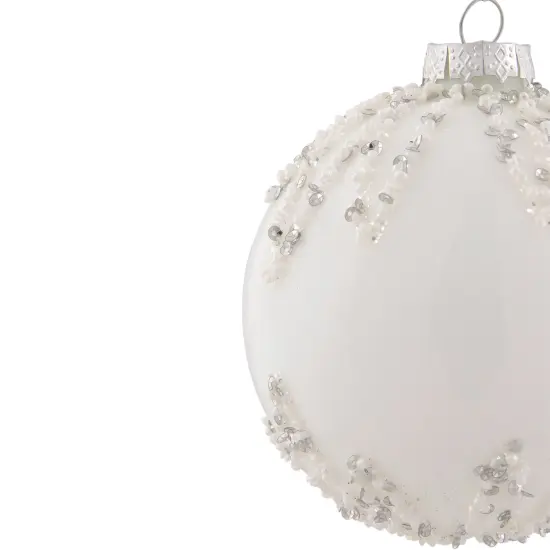 Northlight Sequin Beaded Christmas Glass Ball Ornament - 4" - White {6}