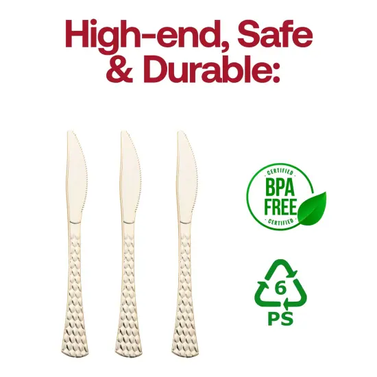 Shiny Gold Glamour Cutlery Disposable Plastic Knives (600 Knives) {4}