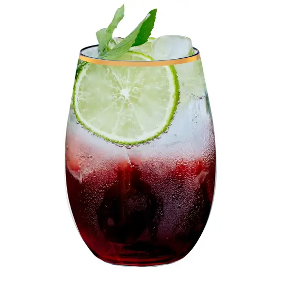 Clear with Gold Elegant Stemless Plastic Wine Glasses - 16 oz. (64 Glasses) {2}