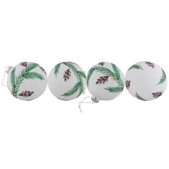 Northlight Glittered Glass Ball Christmas Ornaments with Pine Cones- 4" (100mm) - 4ct Green {5}