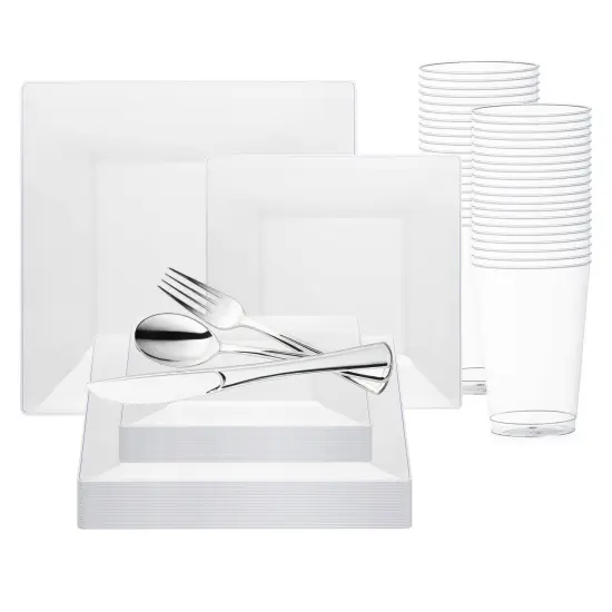 Clear Square Plastic Wedding Value Set (120 Settings) {1}