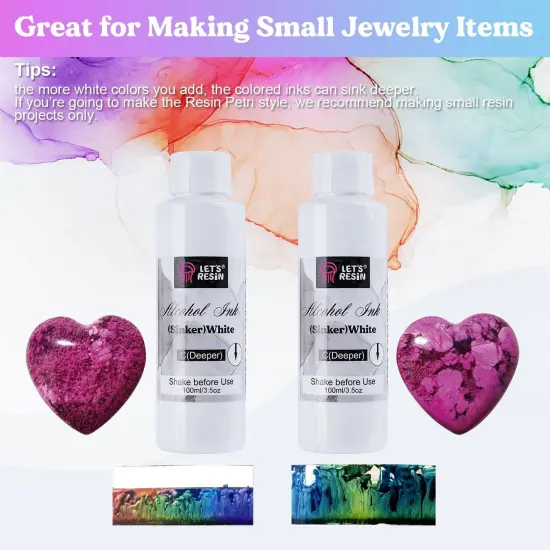 LET'S RESIN White Alcohol Ink for Resin, Alcohol Ink White Colors,2 Bottles Each 3.5oz,Adjustable Alcohol-Based Resin Ink,White Resin Pigment for Epoxy Resin,Resin Petri,Tumblers,Resin Art {3}