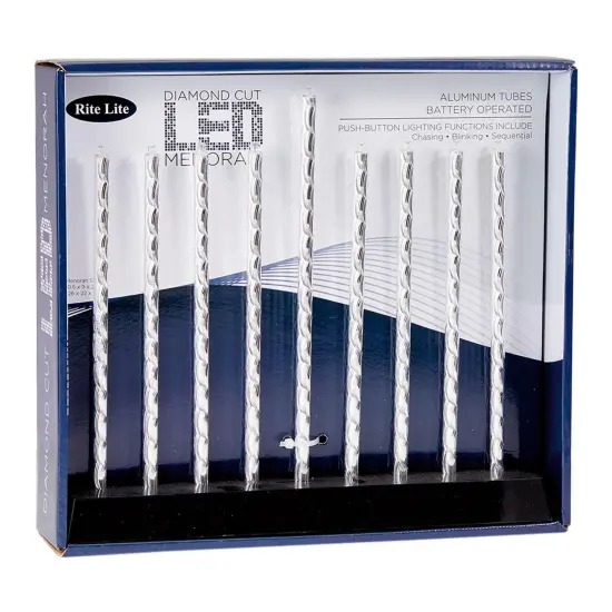 Rite Lite Silver Diamond Cut Battery Operated LED Menorah, 10.5in X 9in {5}