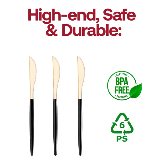 Gold with Black Handle Moderno Disposable Plastic Dinner Knives (240 Knives) {4}