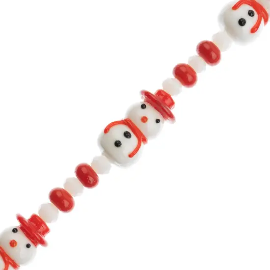 Crystal Lane DIY 7" Lampwork Designer Holiday Glass Bead Mix Strand Snowman / Red {1}