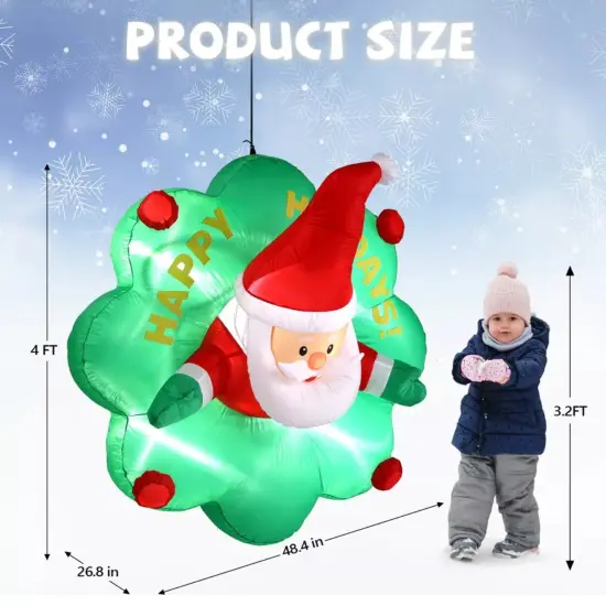 Kitcheniva Inflatable Santa With Wreath & LED Lights 4FT {3}