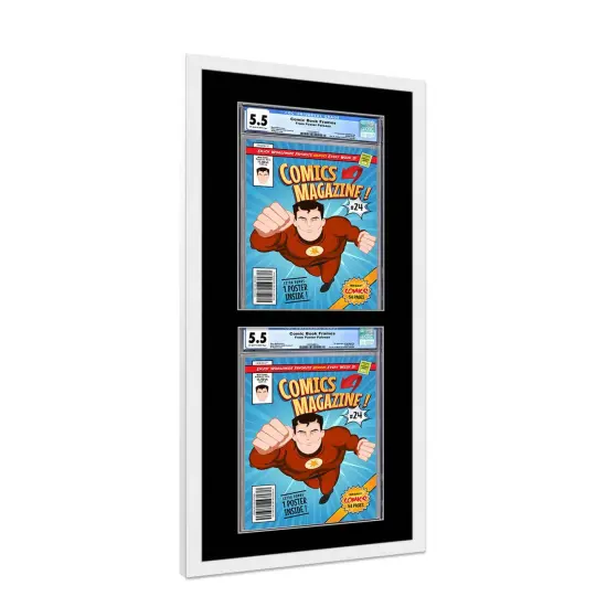 Comic Book Display Frame for Graded Comics - White Wood Comic Frame With Black Mat for 8.125x13 Comics, 18 Frame Sizes {2}