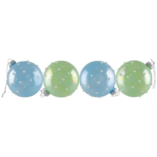 Northlight Shiny Glass Ball Christmas Ornaments with Pearl Drops - 3" (80mm) - Blue and Green- 4ct {5}