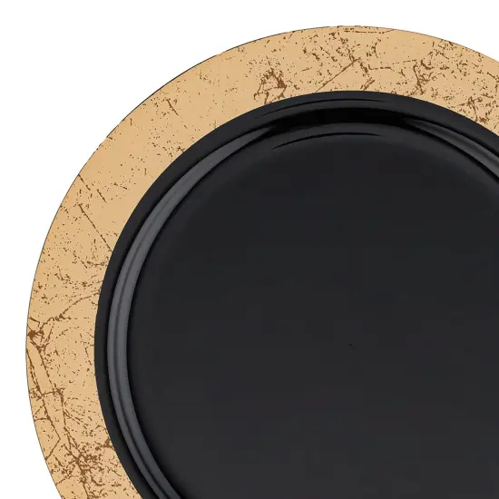 Black with Gold Marble Rim Disposable Plastic Appetizer/Salad Plates - 7.5" (120 Plates) {1}