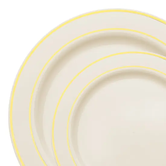 Ivory with Gold Edge Rim Plastic Plates Dinnerware Value Set (120 Guests) {1}
