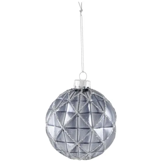 Northlight Geometric Glittered Shiny Glass Ball Christmas Ornaments - 3" (80mm) - Pewter- 4ct Silver {6}