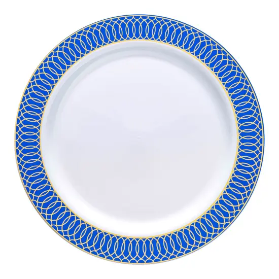 White with Gold Spiral on Blue Rim Plastic Dinner Plates - 10.25" (120 Plates) {2}