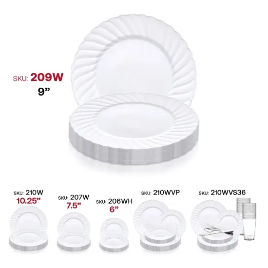 White Flair Plastic Buffet Plates - 9" (180 Plates) {6}