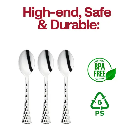 Shiny Silver Glamour Cutlery Disposable Plastic Spoons (600 Spoons) {4}