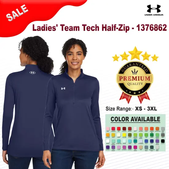 Under Armour&reg; Ladies Team Tech Half Zip MD GR LH/ WH {2}